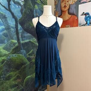 free people bangalore nights blue handkerchief hem mini dress top
